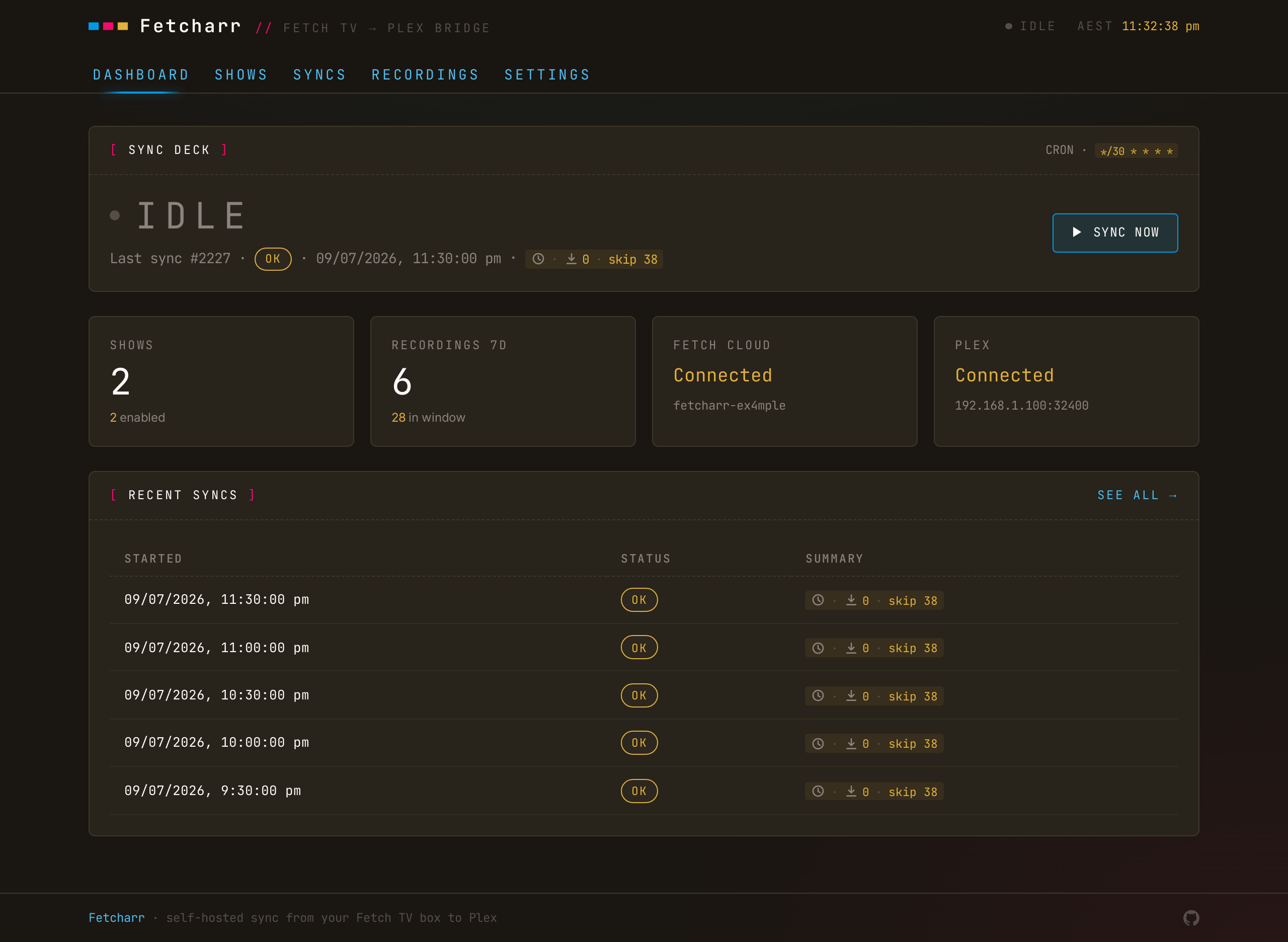 The Fetcharr dashboard