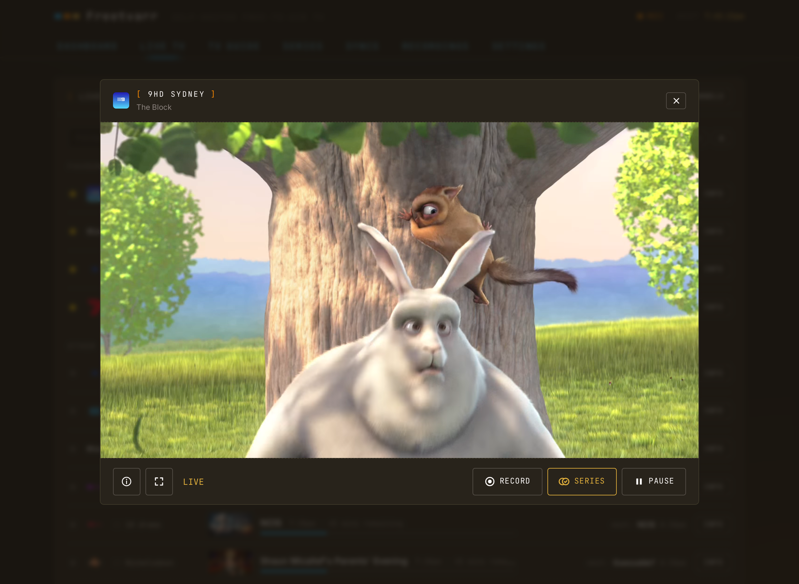 The player over the Live TV tab