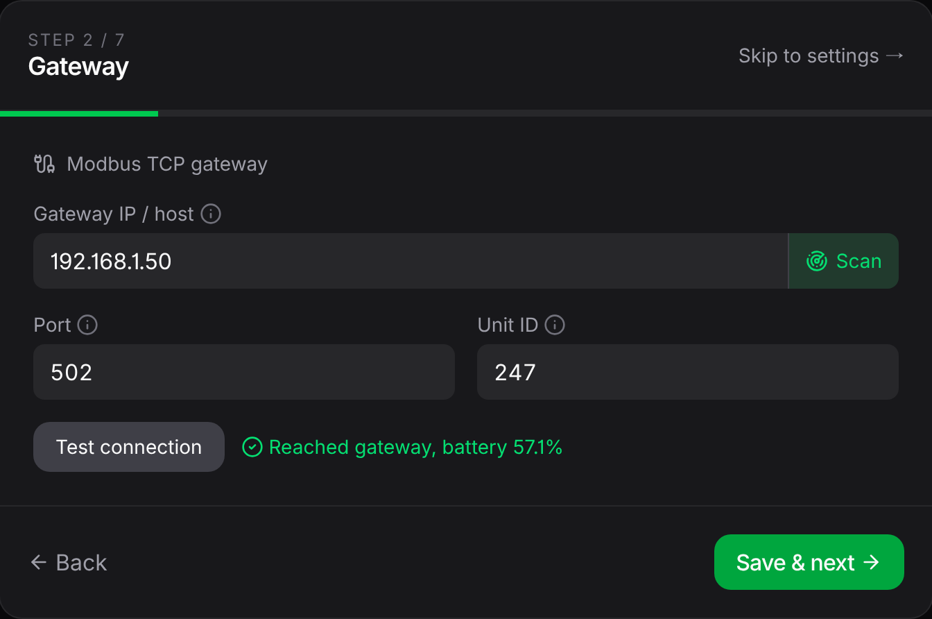 The setup wizard, gateway step